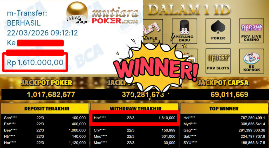 Bukti Withdraw ( 1.610.000,-) Member Setia MutiaraPoker