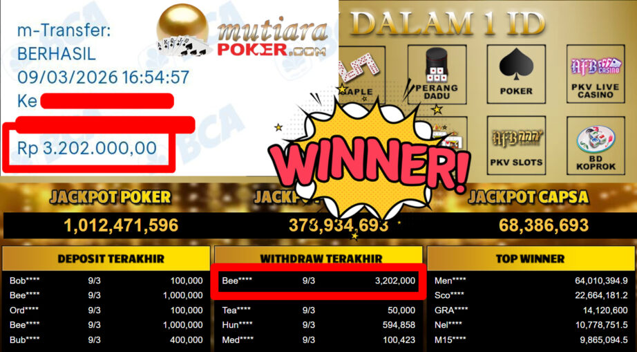 Bukti Withdraw ( 3.202.000,-) Member Setia MutiaraPoker