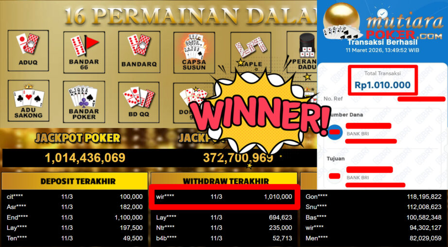 Bukti Withdraw ( 1.010.000,-) Member Setia MutiaraPoker