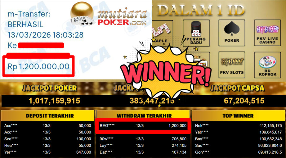 Bukti Withdraw ( 1.200.000,-) Member Setia MutiaraPoker