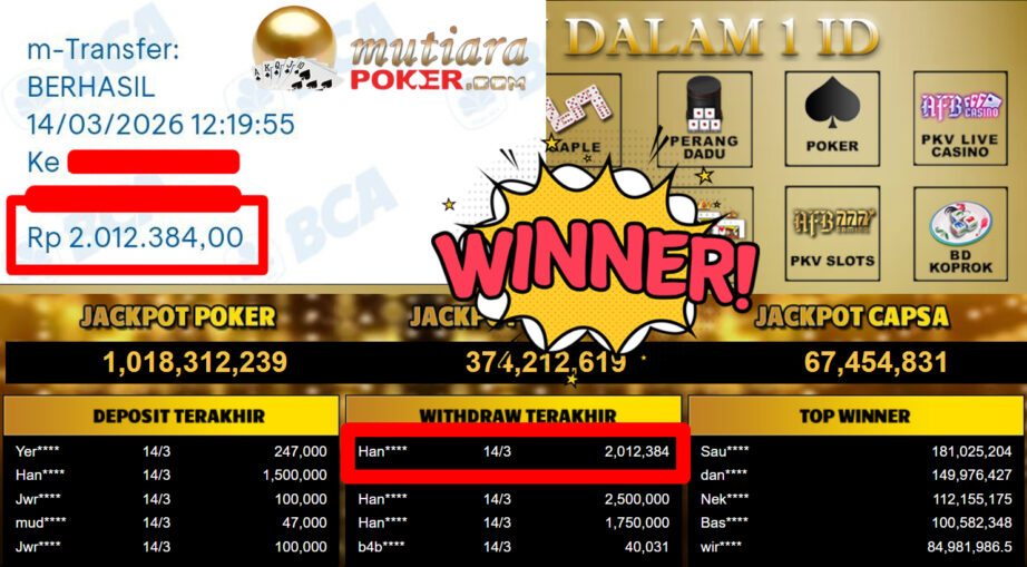 Bukti Withdraw ( 2.012.384,-) Member Setia MutiaraPoker