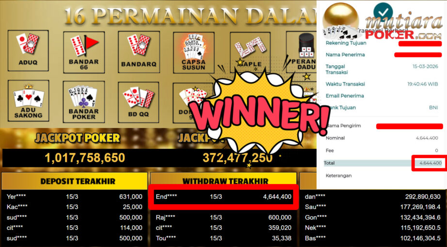 Bukti Withdraw ( 4.644.400,-) Member Setia MutiaraPoker