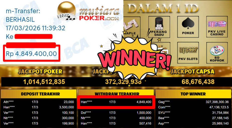 Bukti Withdraw ( 4.849.400,-) Member Setia MutiaraPoker