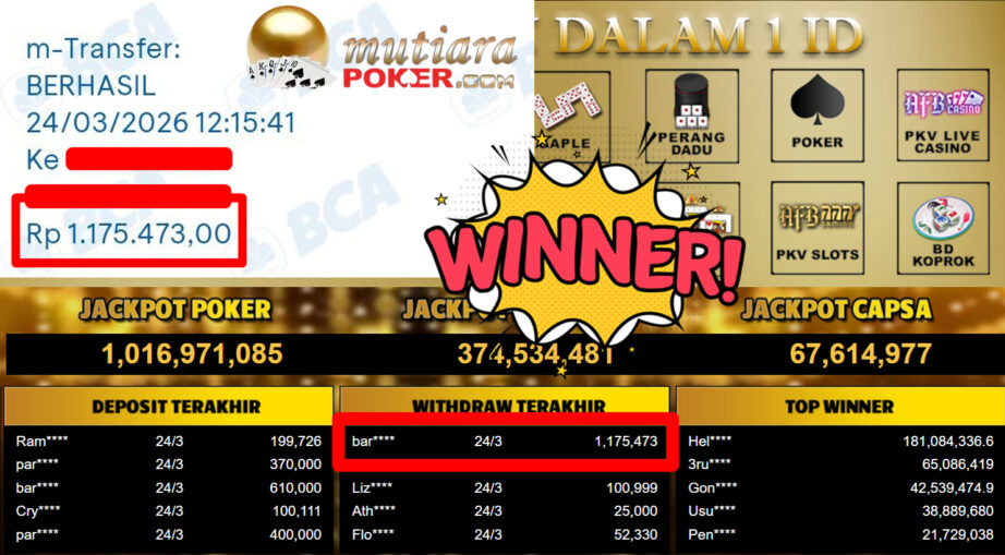 Bukti Withdraw ( 1.175.473,-) Member Setia MutiaraPoker