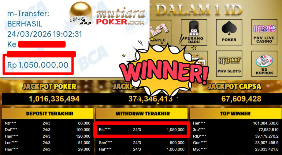 Bukti Withdraw ( 1.050.000,-) Member Setia MutiaraPoker