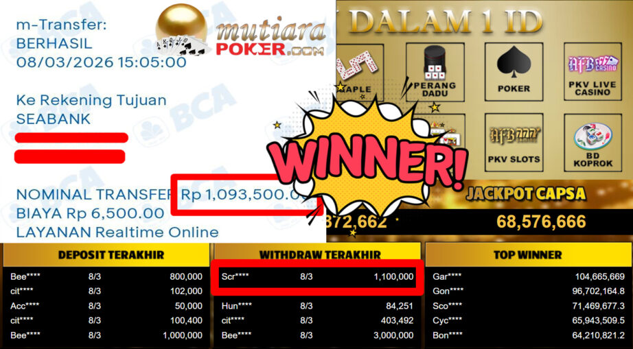 Bukti Withdraw ( 1.100.000,-) Member Setia MutiaraPoker
