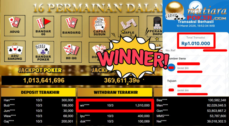 Bukti Withdraw ( 1.010.000,-) Member Setia MutiaraPoker