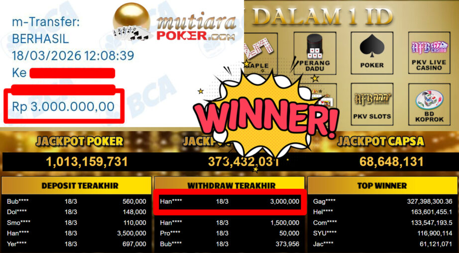 Bukti Withdraw ( 3.000.000,-) Member Setia MutiaraPoker