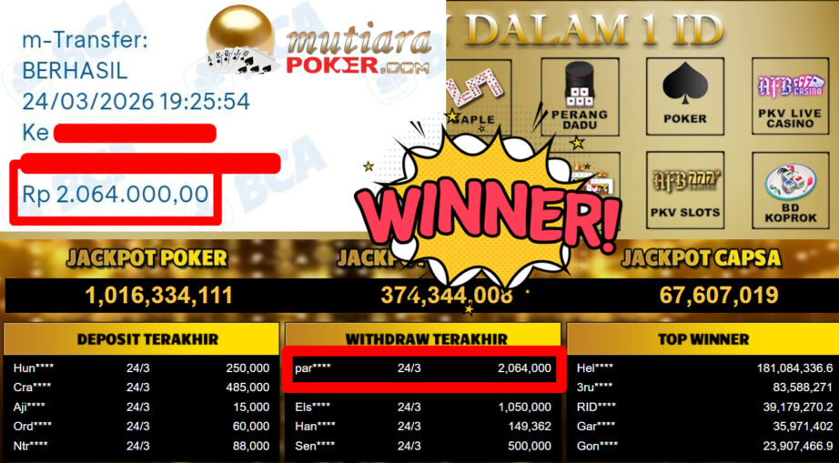 Bukti Withdraw ( 2.064.000,-) Member Setia MutiaraPoker