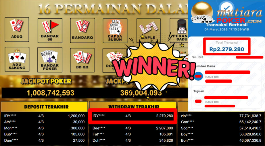 Bukti Withdraw ( 2.279.280,-) Member Setia MutiaraPoker