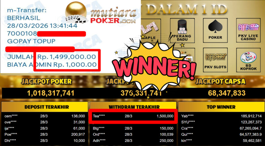 Bukti Withdraw ( 1.500.000,-) Member Setia MutiaraPoker