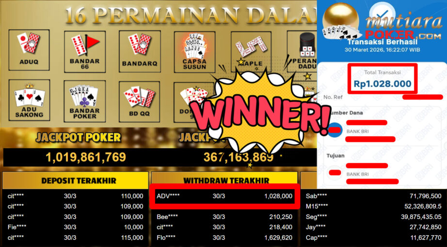 Bukti Withdraw ( 1.028.000,-) Member Setia MutiaraPoker