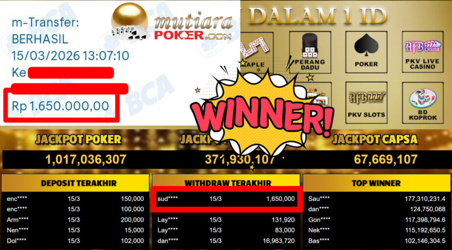 Bukti Withdraw ( 1.650.000,-) Member Setia MutiaraPoker