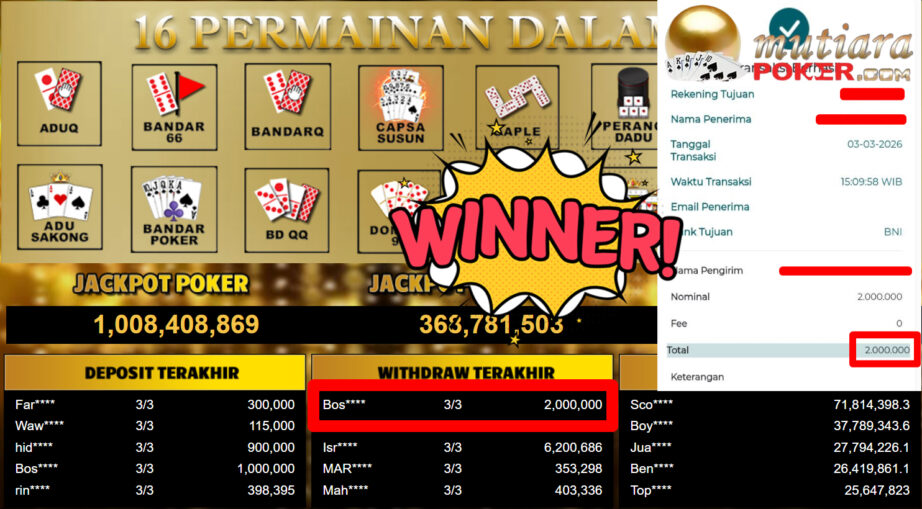 Bukti Withdraw ( 2.000.000,-) Member Setia MutiaraPoker