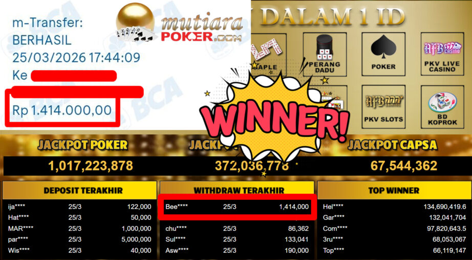 Bukti Withdraw ( 1.414.000,-) Member Setia MutiaraPoker