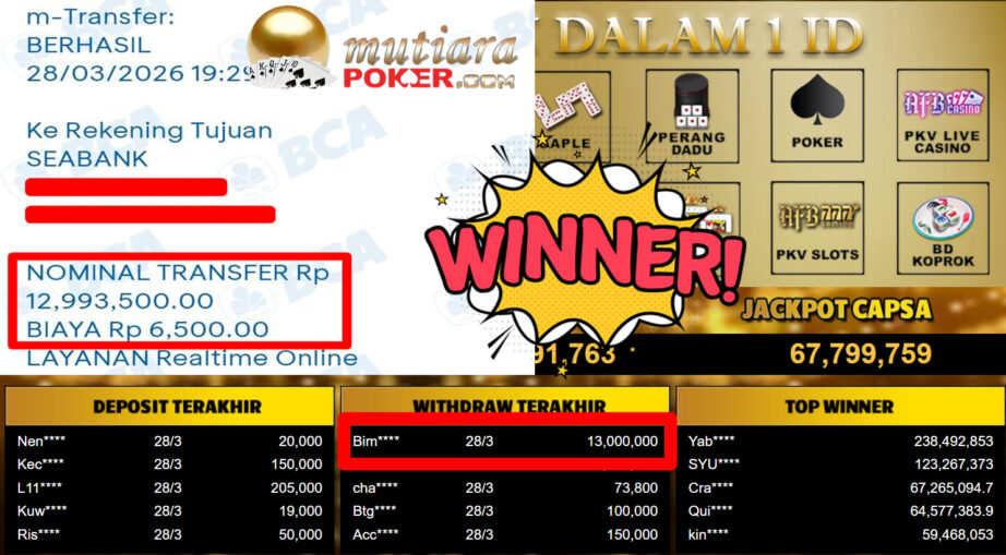 Bukti Withdraw ( 13.000.000,-) Member Setia MutiaraPoker