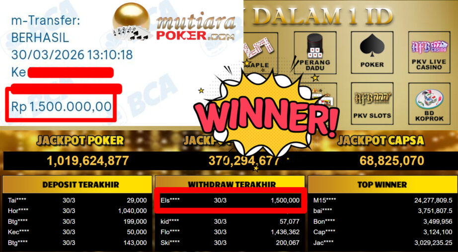 Bukti Withdraw ( 1.500.000,-) Member Setia MutiaraPoker