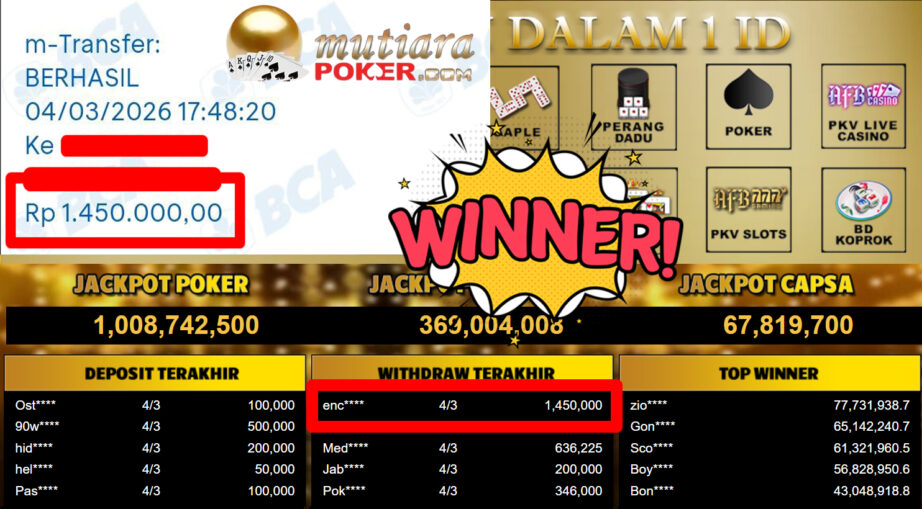 Bukti Withdraw ( 1.450.000,-) Member Setia MutiaraPoker
