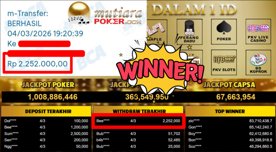 Bukti Withdraw ( 2.252.000,-) Member Setia MutiaraPoker
