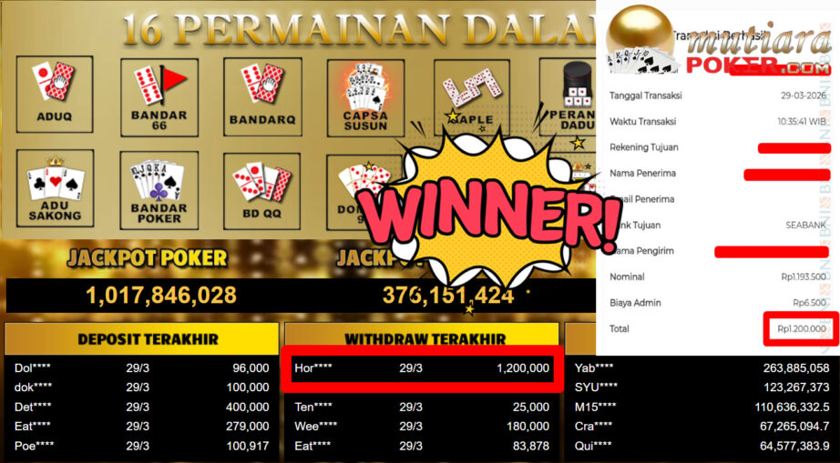 Bukti Withdraw ( 1.200.000,-) Member Setia MutiaraPoker