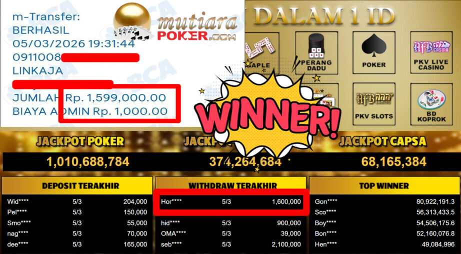 Bukti Withdraw ( 1.600.000,-) Member Setia MutiaraPoker