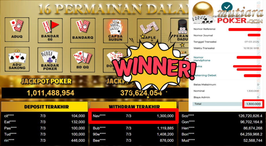 Bukti Withdraw ( 1.300.000,-) Member Setia MutiaraPoker