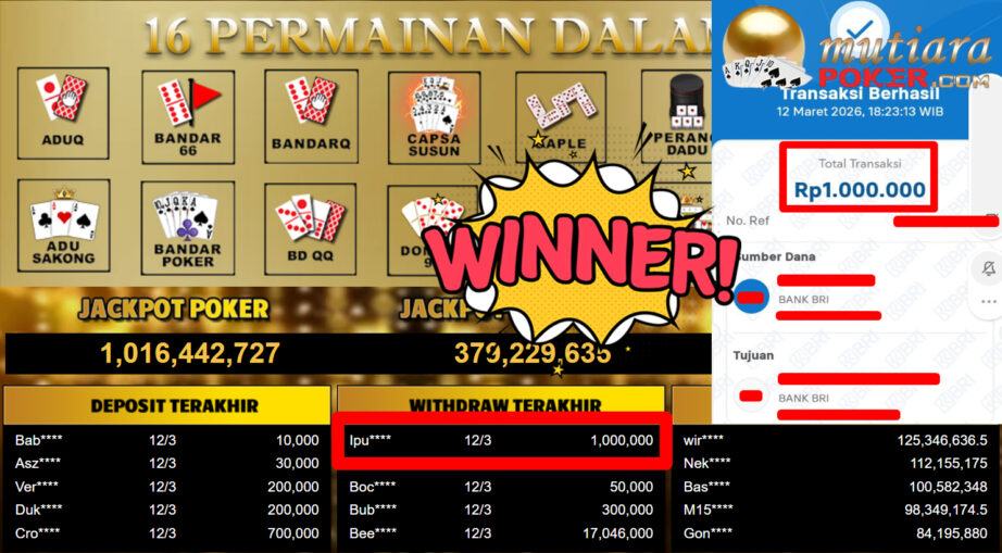 Bukti Withdraw ( 1.000.000,-) Member Setia MutiaraPoker