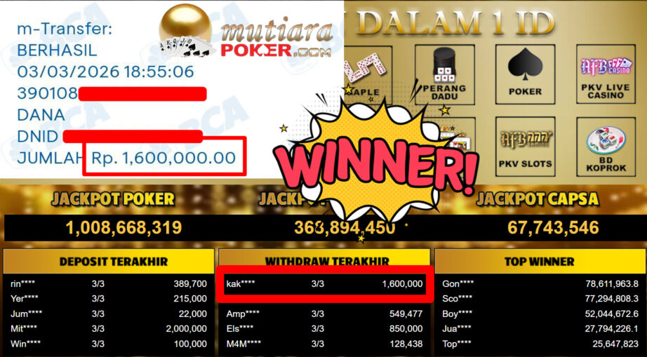 Bukti Withdraw ( 1.600.000,-) Member Setia MutiaraPoker