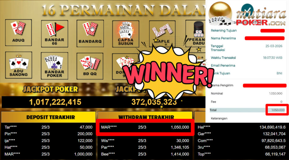 Bukti Withdraw ( 1.050.000,-) Member Setia MutiaraPoker