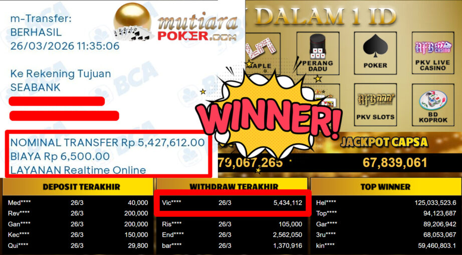 Bukti Withdraw ( 5.434.112,-) Member Setia MutiaraPoker