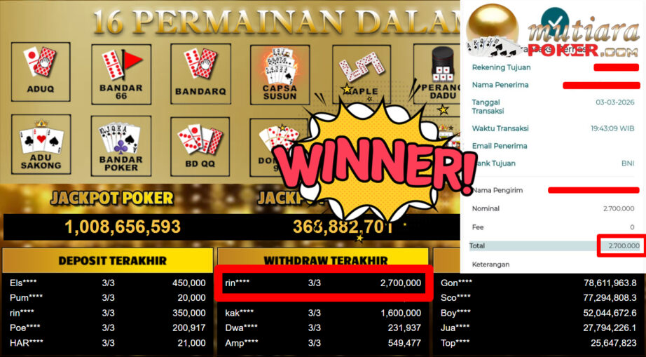 Bukti Withdraw ( 2.700.000,-) Member Setia MutiaraPoker