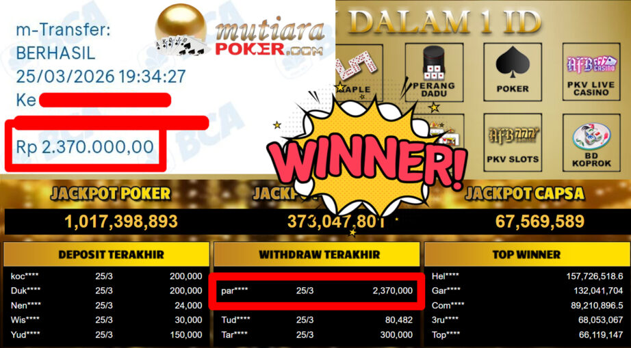 Bukti Withdraw ( 2.370.000,-) Member Setia MutiaraPoker