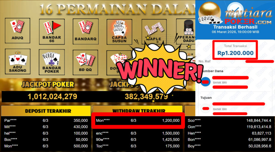 Bukti Withdraw ( 1.200.000,-) Member Setia MutiaraPoker
