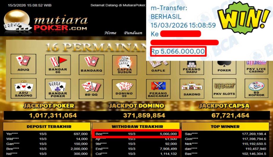 Bukti Withdraw ( 5,066,000,-) Member Setia Mutiarapoker