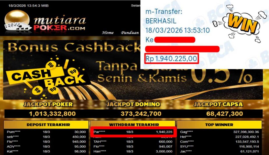 Bukti Withdraw ( 1,940,225,-) Member Setia Mutiarapoker
