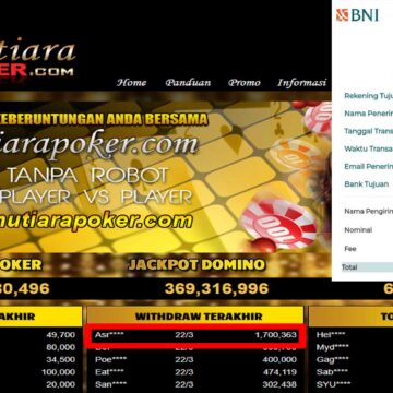 Bukti Withdraw ( 1,700,363,-) Member Setia Mutiarapoker