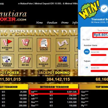 Bukti Withdraw ( 8,601,545,-) Member Setia Mutiarapoker