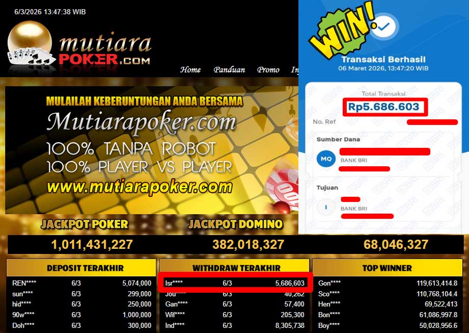Bukti Withdraw ( 5,686,603,-) Member Setia Mutiarapoker