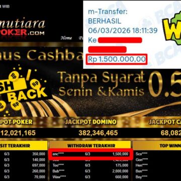 Bukti Withdraw ( 1,500,000,-) Member Setia Mutiarapoker