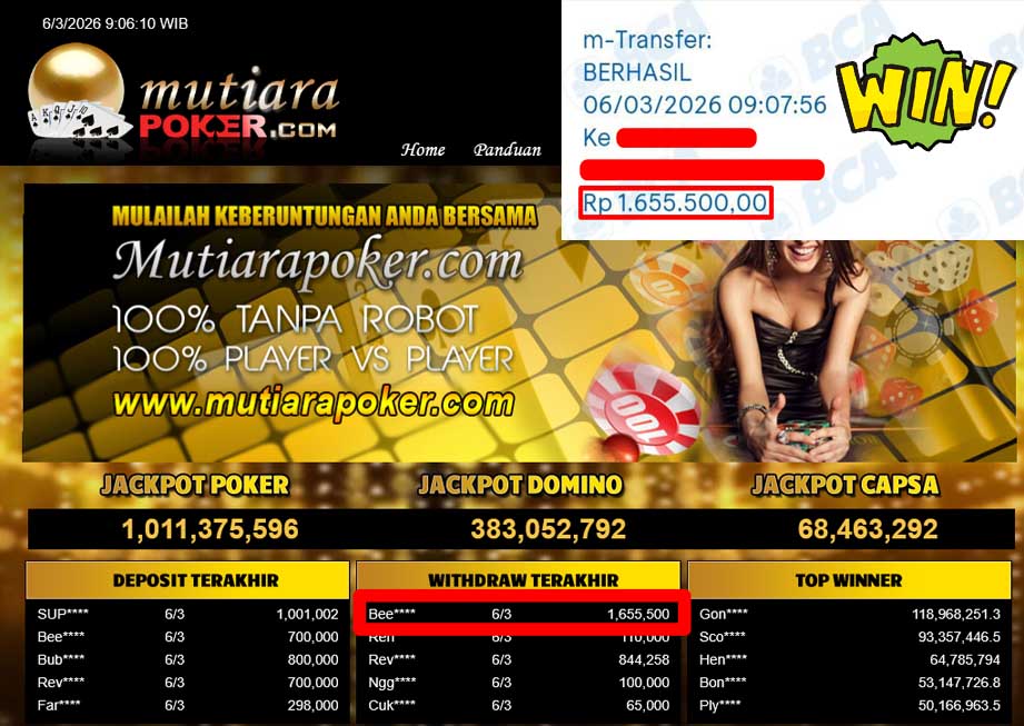 Bukti Withdraw ( 1,655,500,-) Member Setia Mutiarapoker