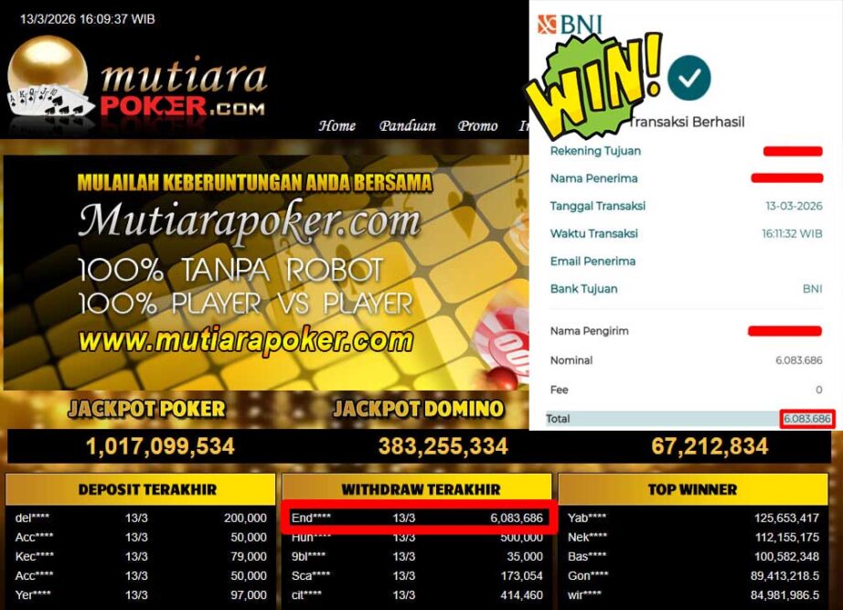 Bukti Withdraw ( 6,083,686,-) Member Setia Mutiarapoker