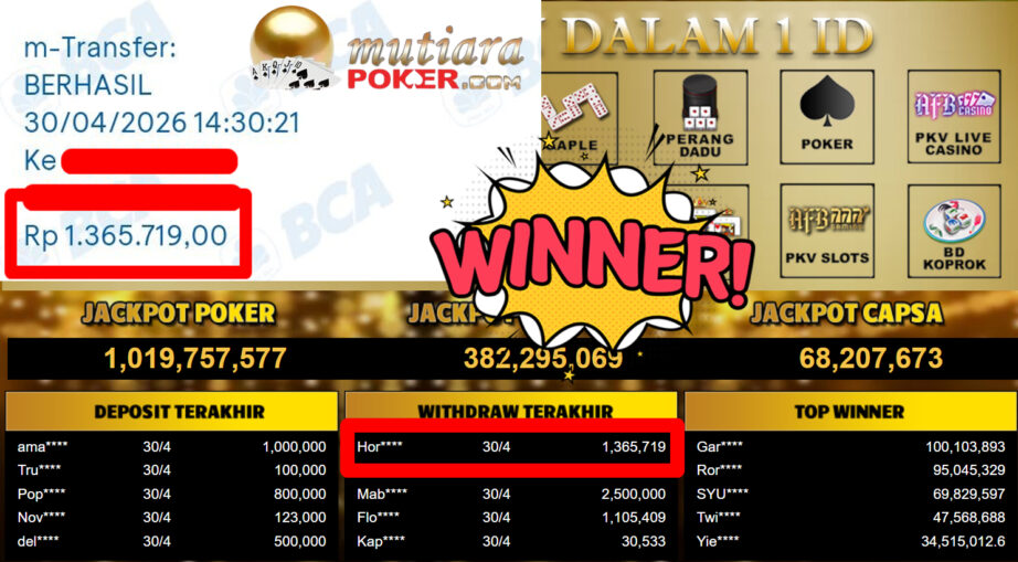 Bukti Withdraw ( 1.365.719,-) Member Setia MutiaraPoker