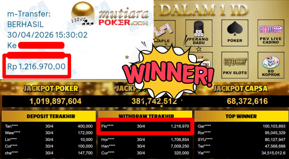 Bukti Withdraw ( 1.216.970,-) Member Setia MutiaraPoker