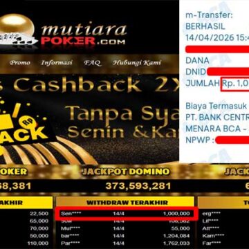 Bukti Withdraw ( 1,000,000,-) Member Setia Mutiarapoker