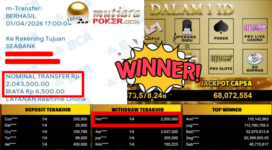 Bukti Withdraw ( 2.050.000,-) Member Setia MutiaraPoker
