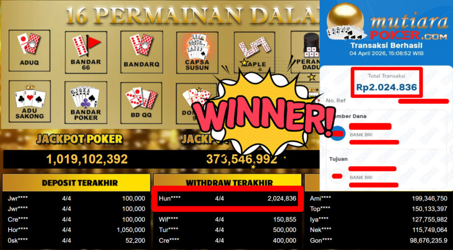 Bukti Withdraw ( 2.024.836,-) Member Setia MutiaraPoker