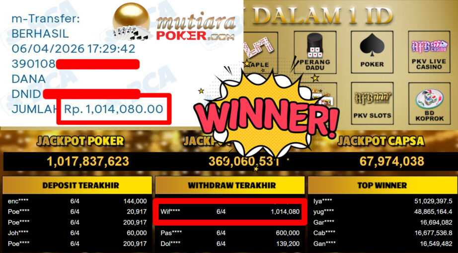 Bukti Withdraw ( 1.014.080,-) Member Setia MutiaraPoker