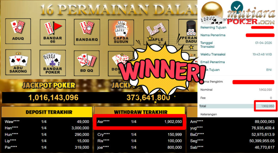 Bukti Withdraw ( 1.902.050,-) Member Setia MutiaraPoker