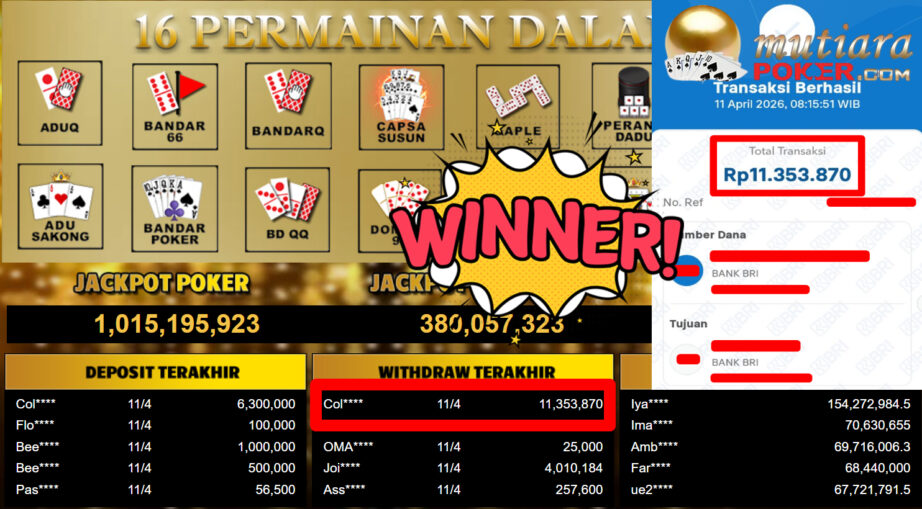 Bukti Withdraw ( 11.353.870,-) Member Setia MutiaraPoker