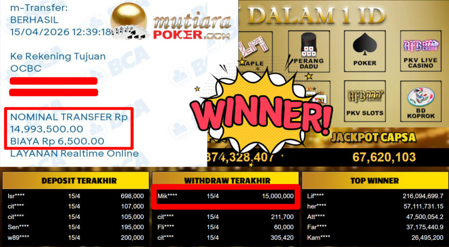 Bukti Withdraw ( 15.000.000,-) Member Setia MutiaraPoker